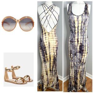 CHERIE LOS ANGELES TIE DIE OPEN CUT OUT BACK MAXI DRESS SIZE SMALL